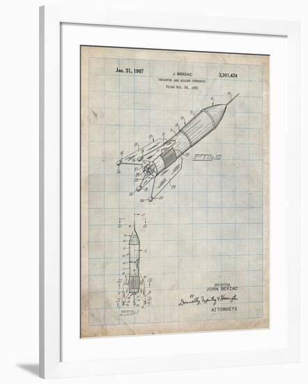 PP1016-Antique Grid Parchment Rocket Ship Concept 1963 Patent Poster-Cole Borders-Framed Giclee Print