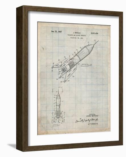 PP1016-Antique Grid Parchment Rocket Ship Concept 1963 Patent Poster-Cole Borders-Framed Giclee Print