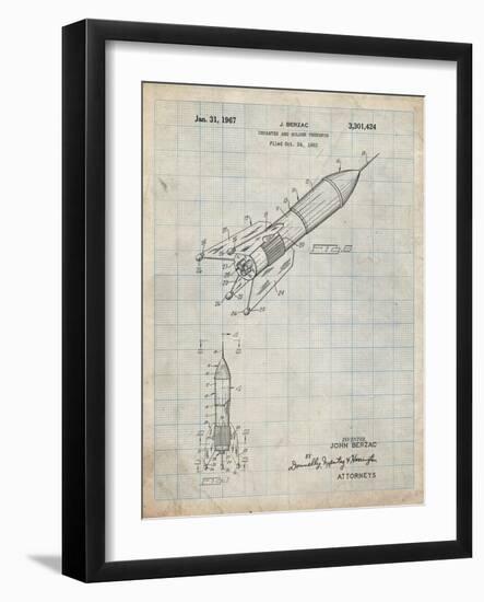 PP1016-Antique Grid Parchment Rocket Ship Concept 1963 Patent Poster-Cole Borders-Framed Giclee Print