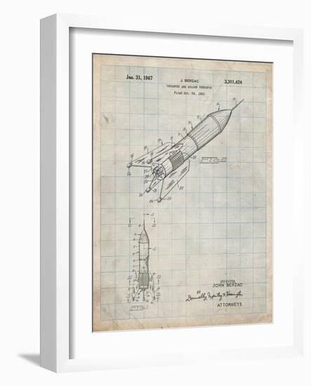 PP1016-Antique Grid Parchment Rocket Ship Concept 1963 Patent Poster-Cole Borders-Framed Giclee Print