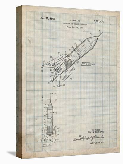 PP1016-Antique Grid Parchment Rocket Ship Concept 1963 Patent Poster-Cole Borders-Stretched Canvas