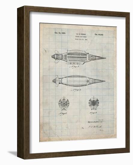 PP1017-Antique Grid Parchment Rocket Ship Model Patent Poster-Cole Borders-Framed Giclee Print