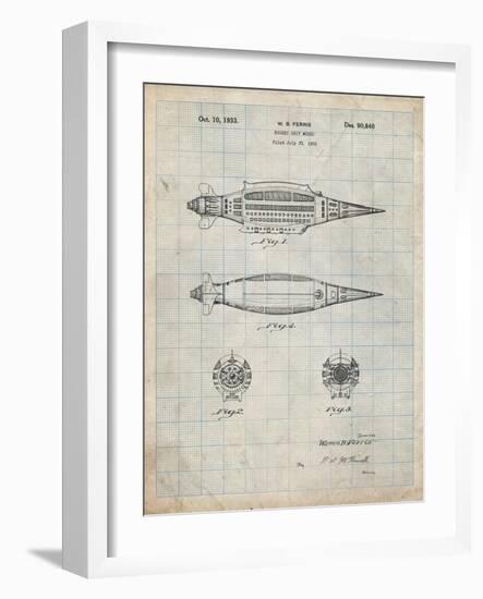 PP1017-Antique Grid Parchment Rocket Ship Model Patent Poster-Cole Borders-Framed Giclee Print