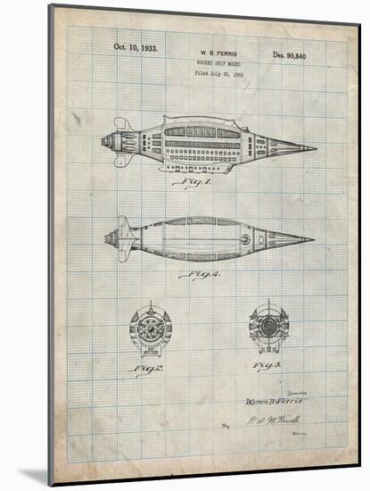 PP1017-Antique Grid Parchment Rocket Ship Model Patent Poster-Cole Borders-Mounted Giclee Print