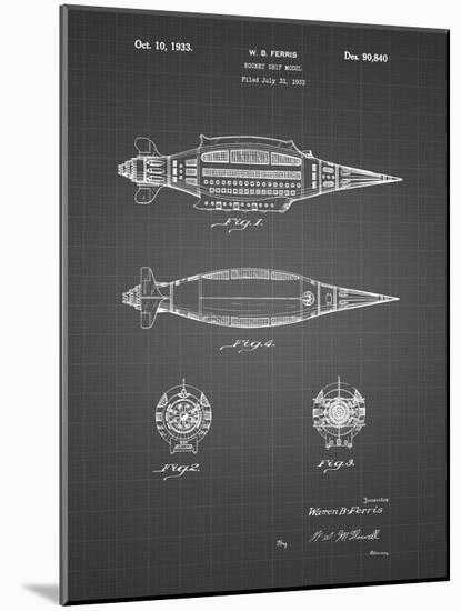 PP1017-Black Grid Rocket Ship Model Patent Poster-Cole Borders-Mounted Giclee Print
