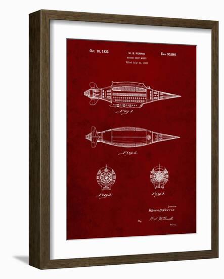 PP1017-Burgundy Rocket Ship Model Patent Poster-Cole Borders-Framed Giclee Print