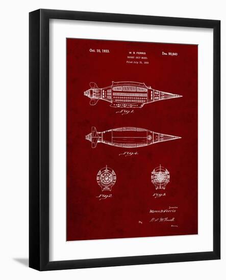 PP1017-Burgundy Rocket Ship Model Patent Poster-Cole Borders-Framed Giclee Print