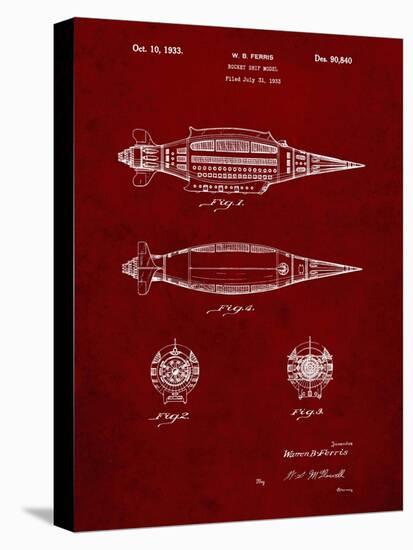 PP1017-Burgundy Rocket Ship Model Patent Poster-Cole Borders-Stretched Canvas