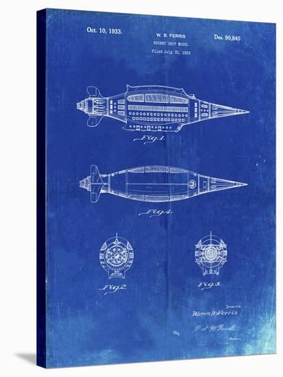 PP1017-Faded Blueprint Rocket Ship Model Patent Poster-Cole Borders-Stretched Canvas