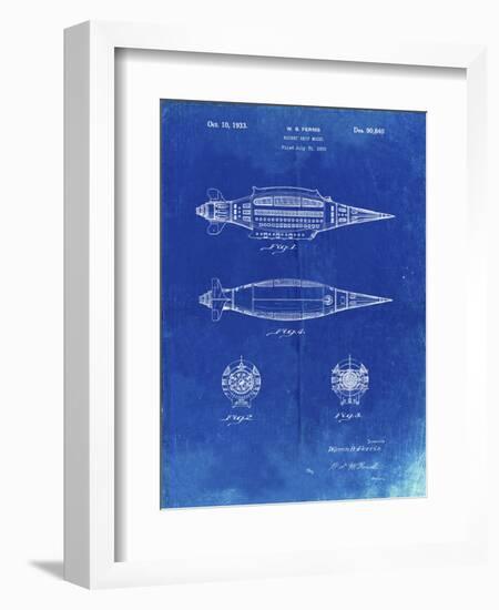 PP1017-Faded Blueprint Rocket Ship Model Patent Poster-Cole Borders-Framed Giclee Print