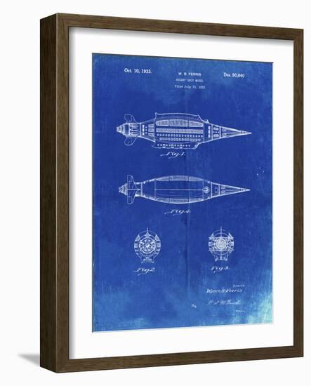 PP1017-Faded Blueprint Rocket Ship Model Patent Poster-Cole Borders-Framed Giclee Print