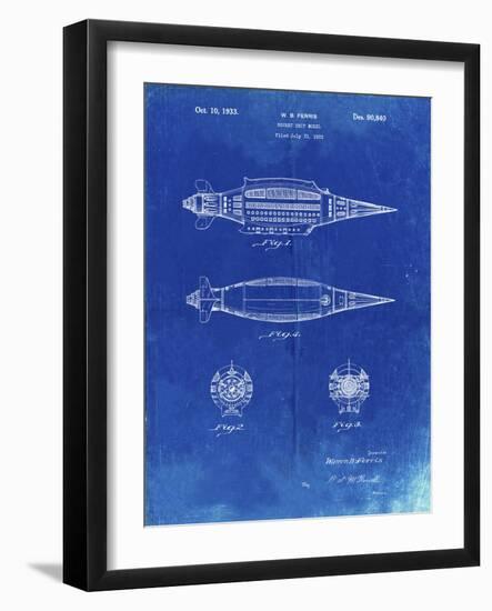 PP1017-Faded Blueprint Rocket Ship Model Patent Poster-Cole Borders-Framed Giclee Print