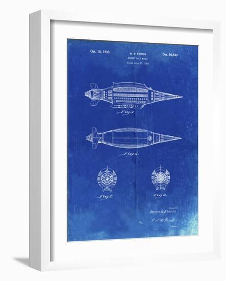 PP1017-Faded Blueprint Rocket Ship Model Patent Poster-Cole Borders-Framed Giclee Print