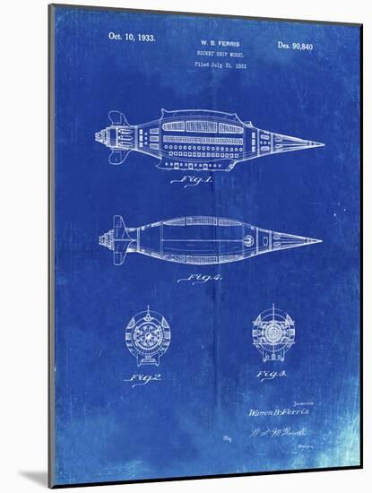 PP1017-Faded Blueprint Rocket Ship Model Patent Poster-Cole Borders-Mounted Giclee Print