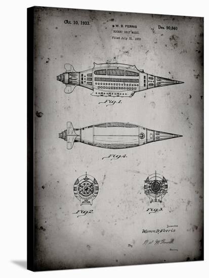 PP1017-Faded Grey Rocket Ship Model Patent Poster-Cole Borders-Stretched Canvas