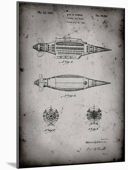 PP1017-Faded Grey Rocket Ship Model Patent Poster-Cole Borders-Mounted Giclee Print