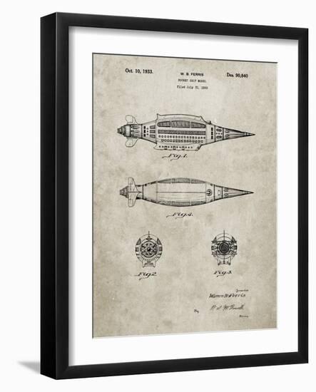 PP1017-Sandstone Rocket Ship Model Patent Poster-Cole Borders-Framed Giclee Print