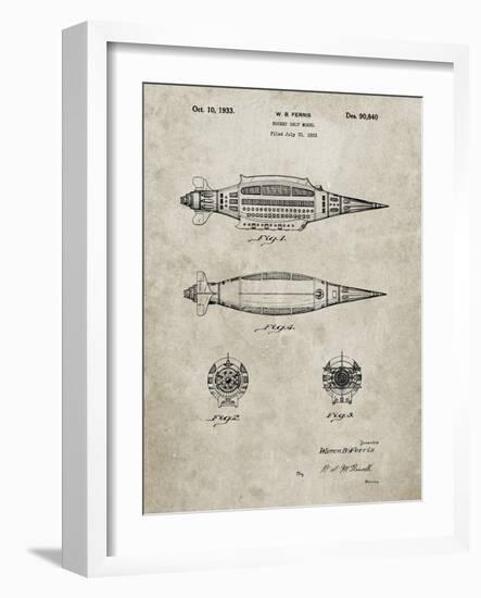 PP1017-Sandstone Rocket Ship Model Patent Poster-Cole Borders-Framed Giclee Print
