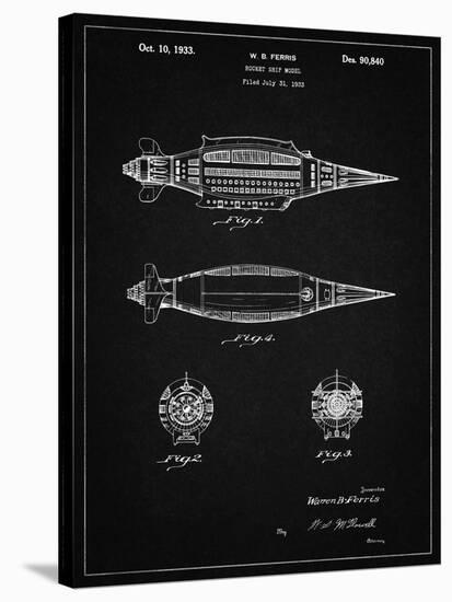 PP1017-Vintage Black Rocket Ship Model Patent Poster-Cole Borders-Stretched Canvas