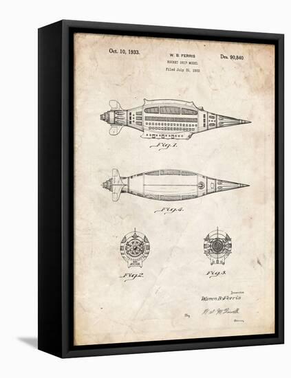 PP1017-Vintage Parchment Rocket Ship Model Patent Poster-Cole Borders-Framed Stretched Canvas