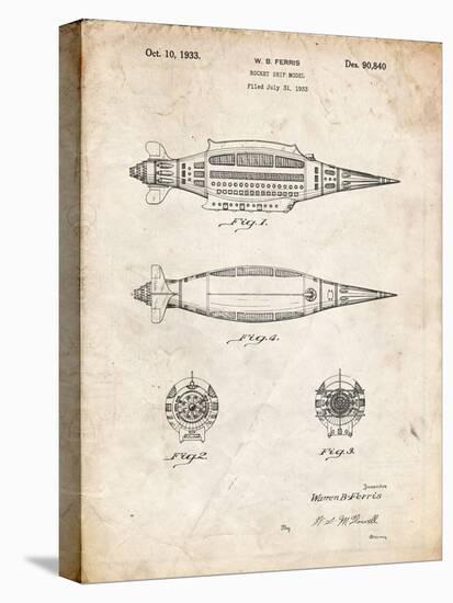 PP1017-Vintage Parchment Rocket Ship Model Patent Poster-Cole Borders-Stretched Canvas