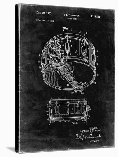 PP1018-Black Grunge Rogers Snare Drum Patent Poster-Cole Borders-Stretched Canvas