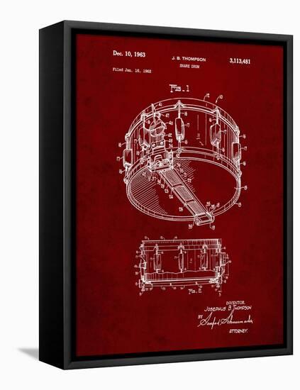 PP1018-Burgundy Rogers Snare Drum Patent Poster-Cole Borders-Framed Stretched Canvas