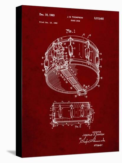 PP1018-Burgundy Rogers Snare Drum Patent Poster-Cole Borders-Stretched Canvas