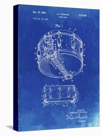 PP1018-Faded Blueprint Rogers Snare Drum Patent Poster-Cole Borders-Stretched Canvas
