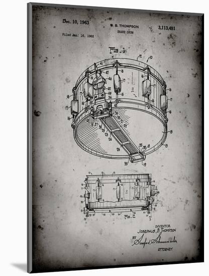 PP1018-Faded Grey Rogers Snare Drum Patent Poster-Cole Borders-Mounted Giclee Print