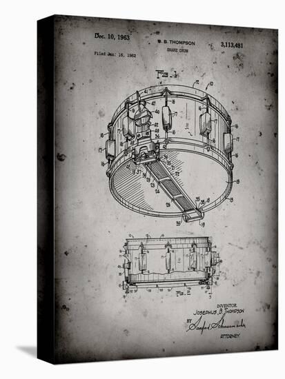 PP1018-Faded Grey Rogers Snare Drum Patent Poster-Cole Borders-Stretched Canvas