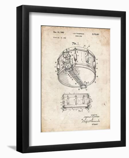 PP1018-Vintage Parchment Rogers Snare Drum Patent Poster-Cole Borders-Framed Giclee Print