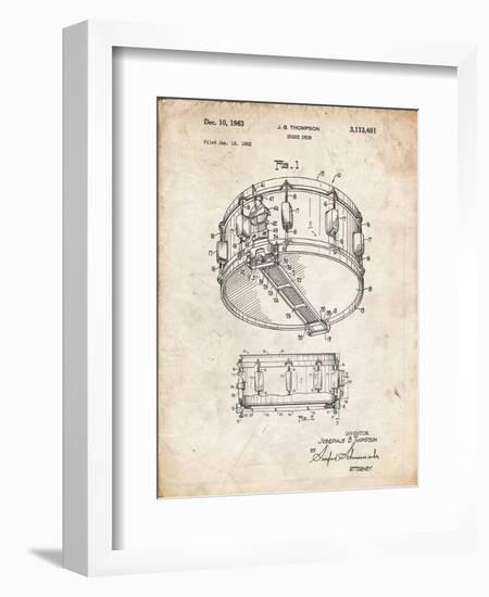 PP1018-Vintage Parchment Rogers Snare Drum Patent Poster-Cole Borders-Framed Giclee Print