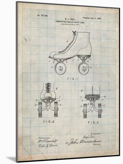 PP1019-Antique Grid Parchment Roller Skate 1899 Patent Poster-Cole Borders-Mounted Giclee Print
