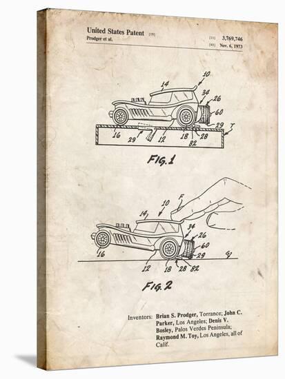 PP1020-Vintage Parchment Rubber Band Toy Car Patent Poster-Cole Borders-Stretched Canvas