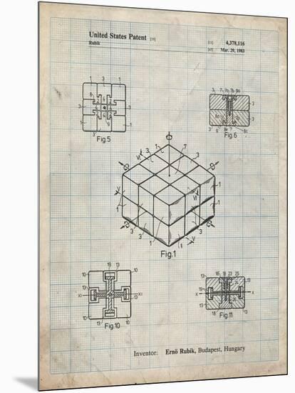 PP1022-Antique Grid Parchment Rubik's Cube Patent Poster-Cole Borders-Mounted Giclee Print