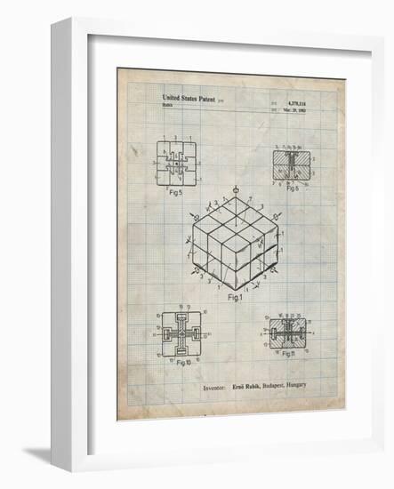 PP1022-Antique Grid Parchment Rubik's Cube Patent Poster-Cole Borders-Framed Giclee Print