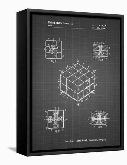 PP1022-Black Grid Rubik's Cube Patent Poster-Cole Borders-Framed Stretched Canvas