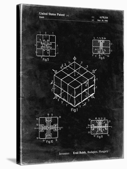 PP1022-Black Grunge Rubik's Cube Patent Poster-Cole Borders-Stretched Canvas