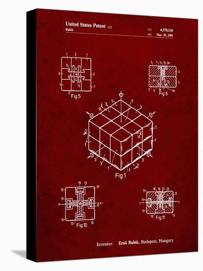 PP1022-Burgundy Rubik's Cube Patent Poster-Cole Borders-Stretched Canvas