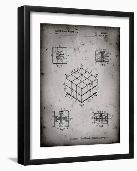 PP1022-Faded Grey Rubik's Cube Patent Poster-Cole Borders-Framed Giclee Print