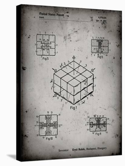 PP1022-Faded Grey Rubik's Cube Patent Poster-Cole Borders-Stretched Canvas