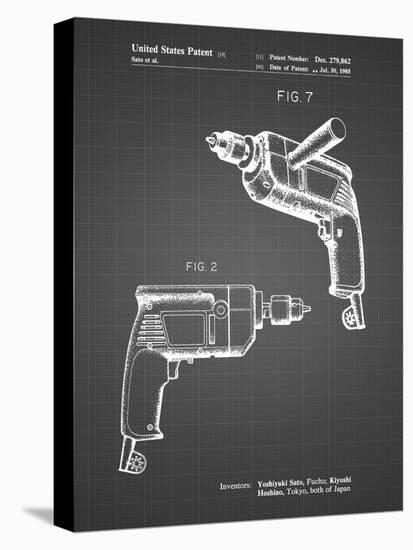 PP1024-Black Grid Ryobi Electric Drill Patent Poster-Cole Borders-Stretched Canvas