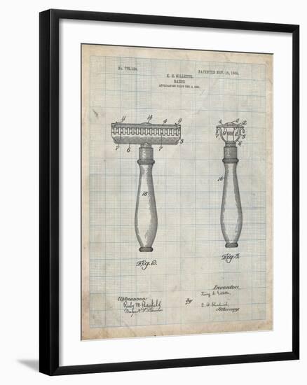 PP1026-Antique Grid Parchment Safety Razor Patent Poster-Cole Borders-Framed Giclee Print