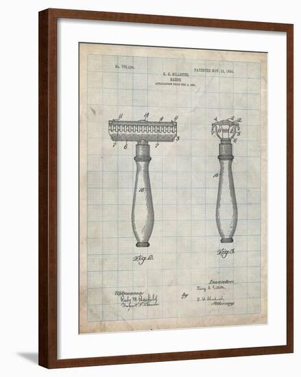 PP1026-Antique Grid Parchment Safety Razor Patent Poster-Cole Borders-Framed Giclee Print