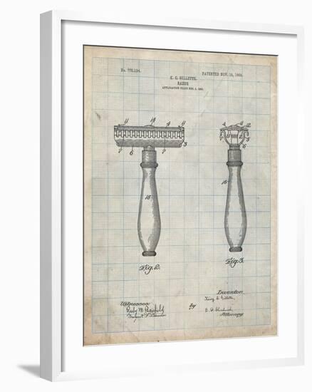 PP1026-Antique Grid Parchment Safety Razor Patent Poster-Cole Borders-Framed Giclee Print