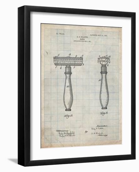 PP1026-Antique Grid Parchment Safety Razor Patent Poster-Cole Borders-Framed Giclee Print