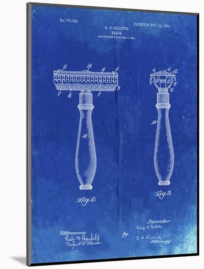 PP1026-Faded Blueprint Safety Razor Patent Poster-Cole Borders-Mounted Giclee Print