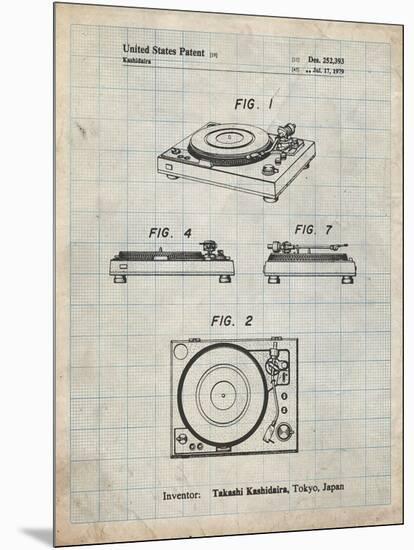 PP1028-Antique Grid Parchment Sansui Turntable 1979 Patent Poster-Cole Borders-Mounted Premium Giclee Print