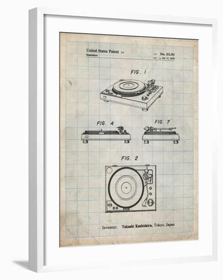 PP1028-Antique Grid Parchment Sansui Turntable 1979 Patent Poster-Cole Borders-Framed Giclee Print